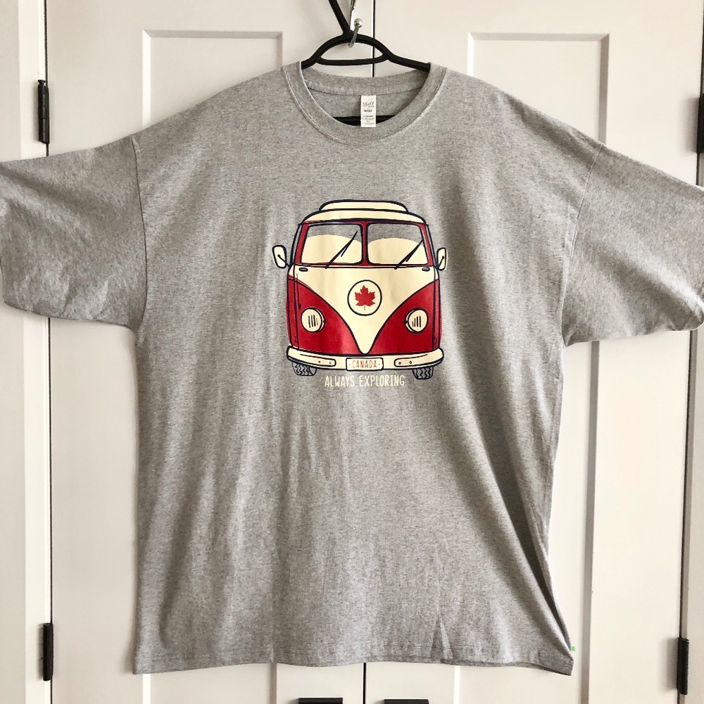 Canada, Camper Van, Always Exploring,‎ Red, Maple Leaf, T Shirt, NEW, Mens, XXL